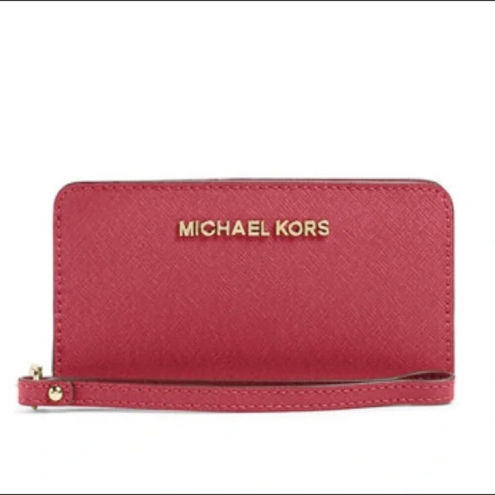 Michael Kors Mandarin Jet Set Leather Slim Tech Wristlet Wallet – Pre-owned